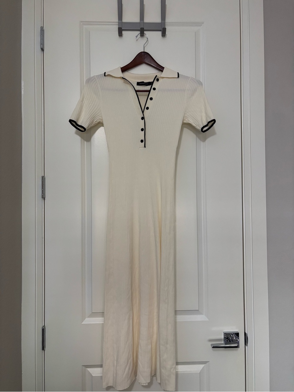 Cream Polo Maxi Dress with Black Trim